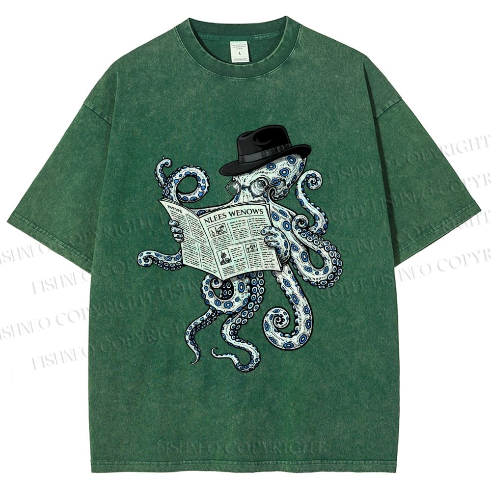 Unisex Gentleman Octopus Printed Washed Tee