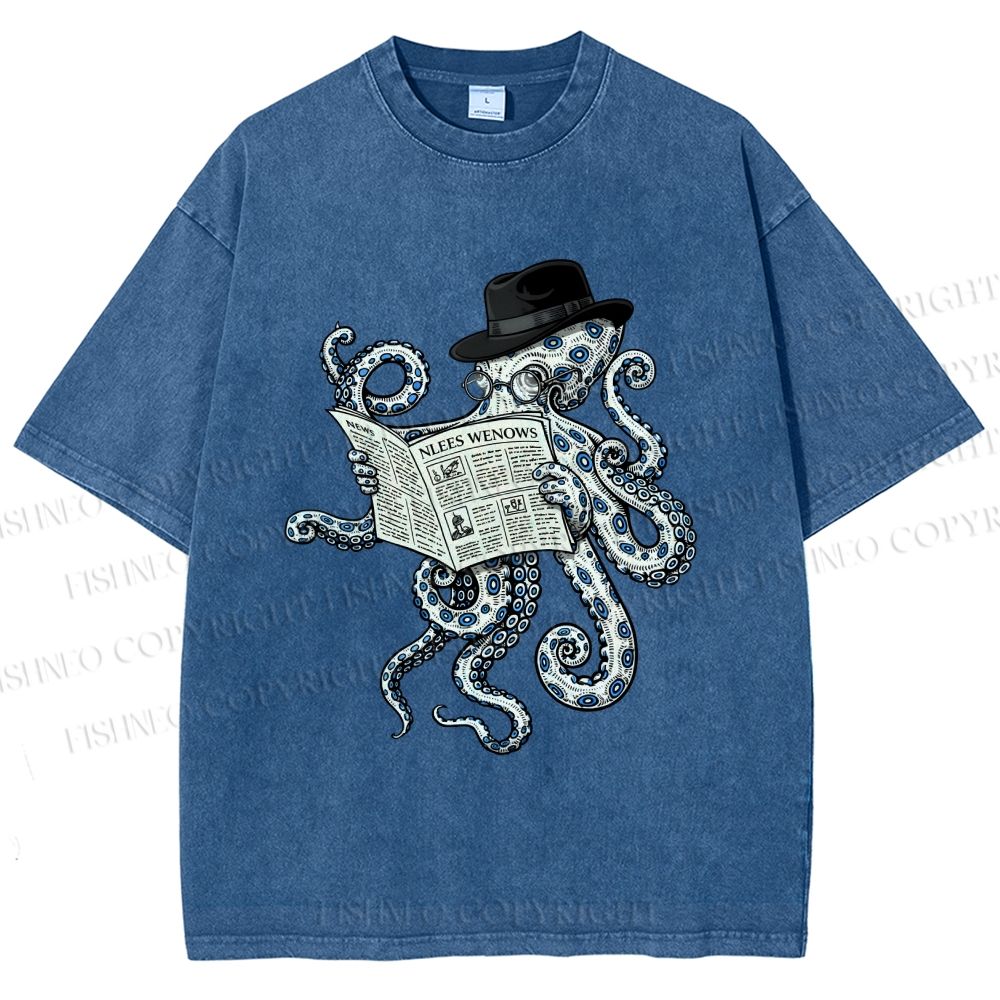Unisex Gentleman Octopus Printed Washed Tee