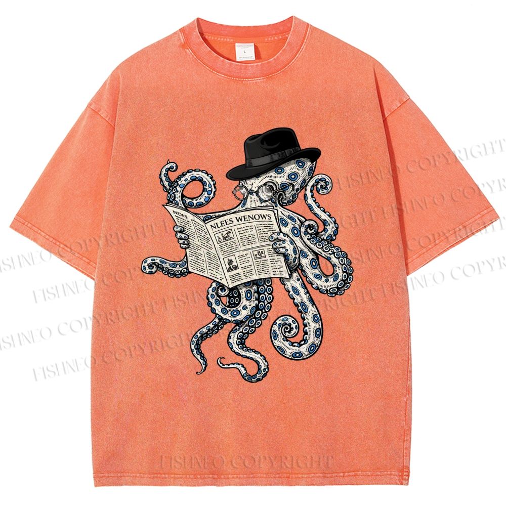 Unisex Gentleman Octopus Printed Washed Tee