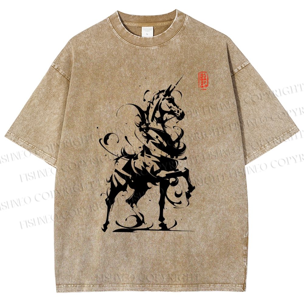 Unisex Ink Unicorn Printed Washed Tee