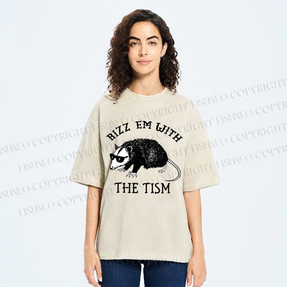 Unisex Rizz Em With The Tism Printed Washed Tee