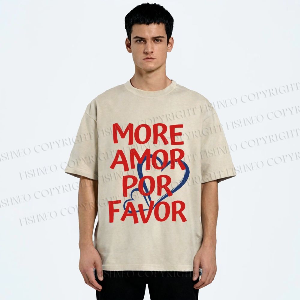 Unisex More Amor Por Favor Printed Washed Tee