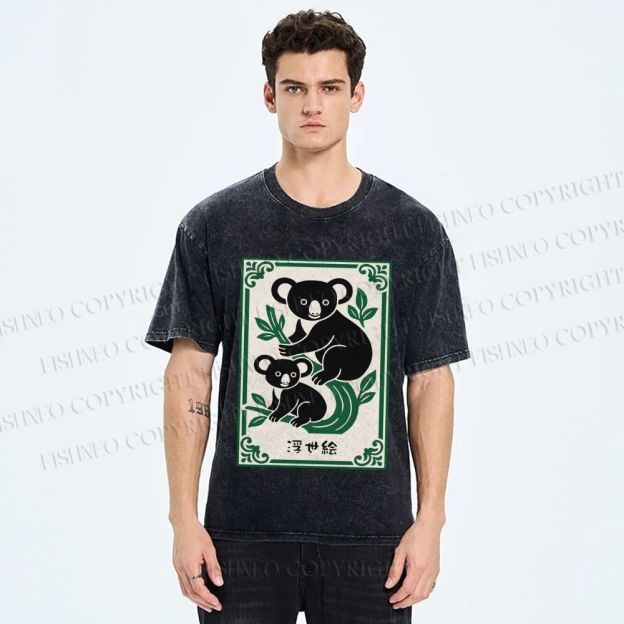Unisex Vintage Koala Bear Printed Washed Tee