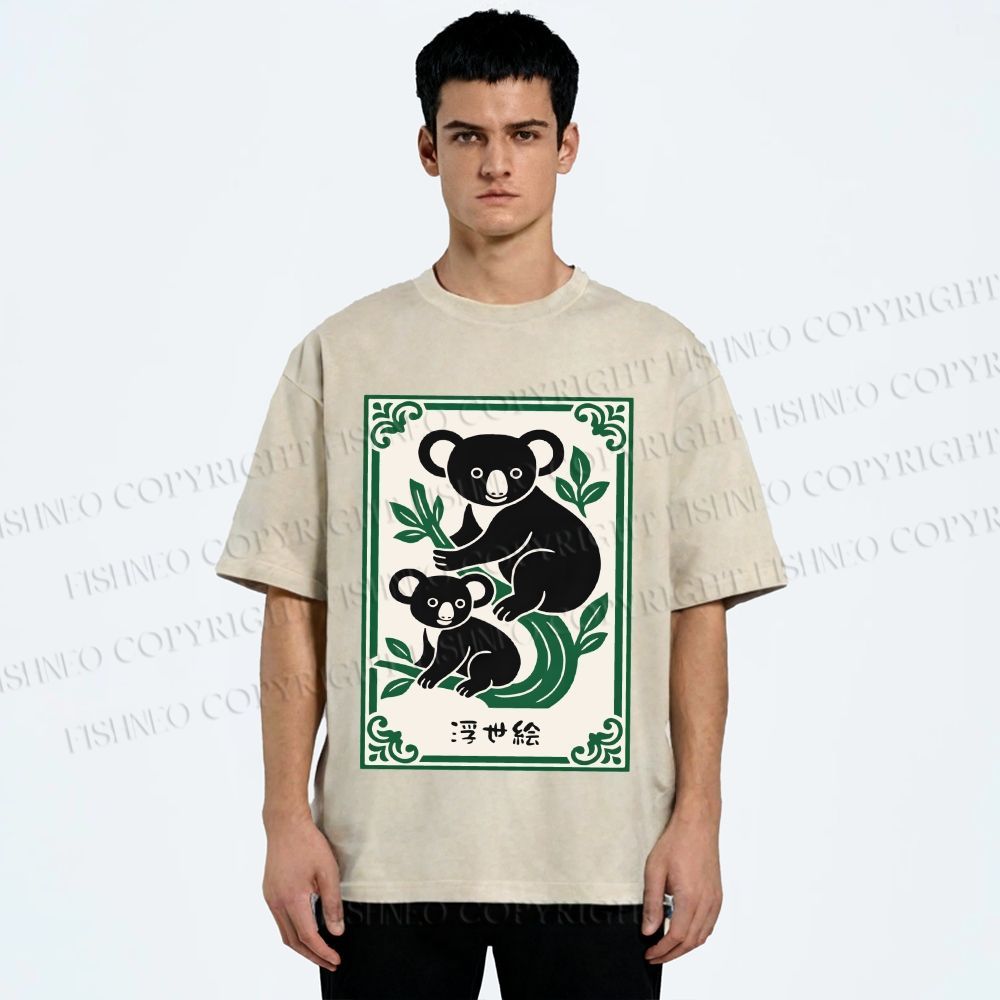 Unisex Vintage Koala Bear Printed Washed Tee