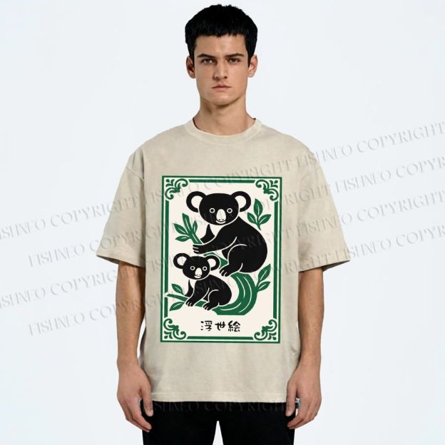 Unisex Vintage Koala Bear Printed Washed Tee