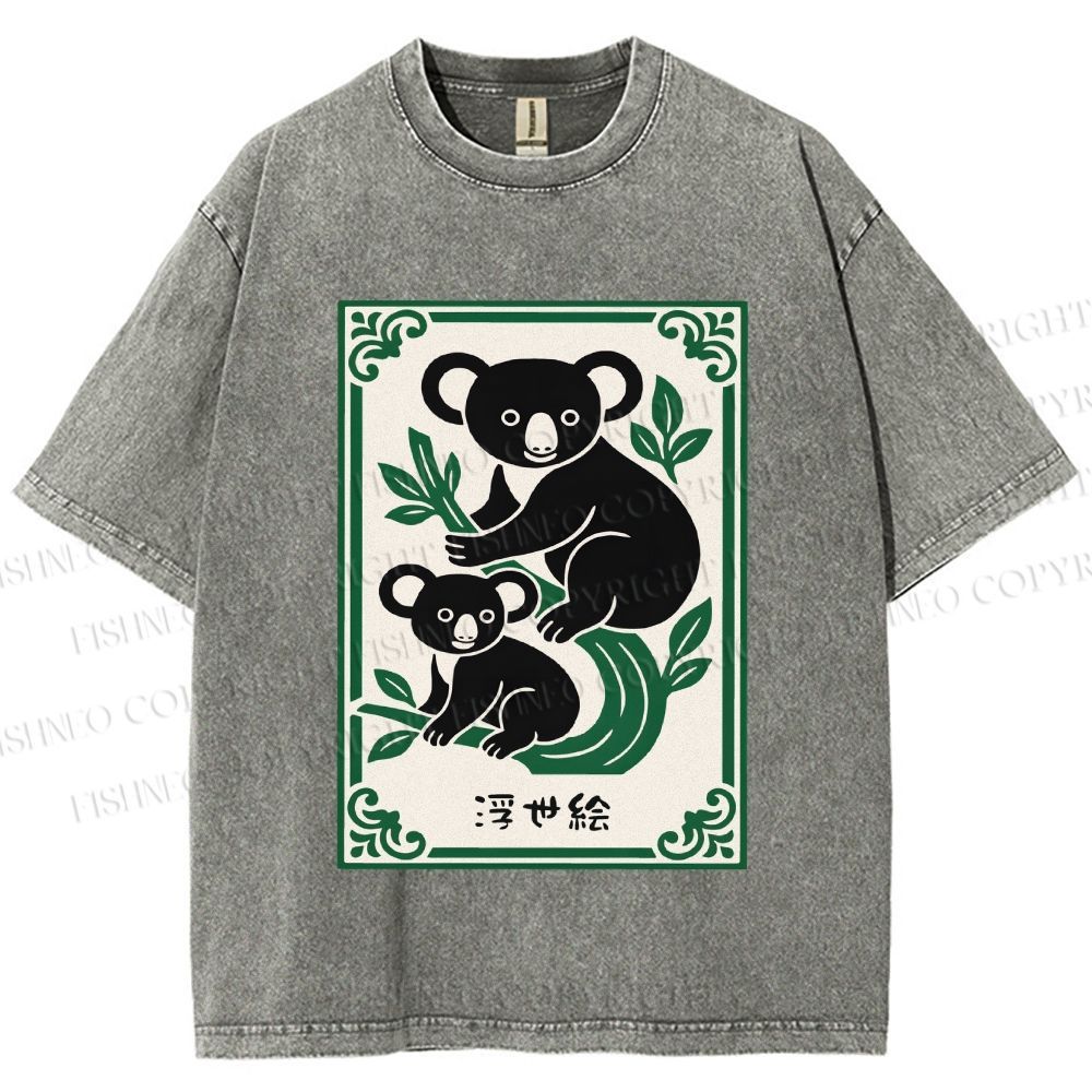 Unisex Vintage Koala Bear Printed Washed Tee