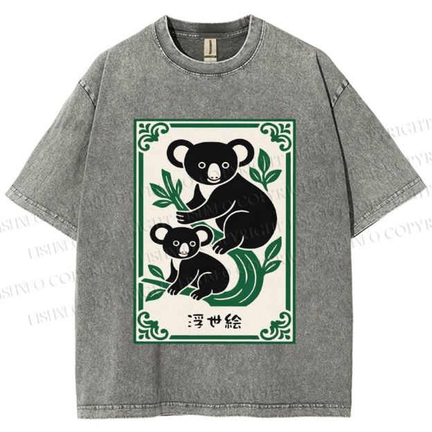Unisex Vintage Koala Bear Printed Washed Tee