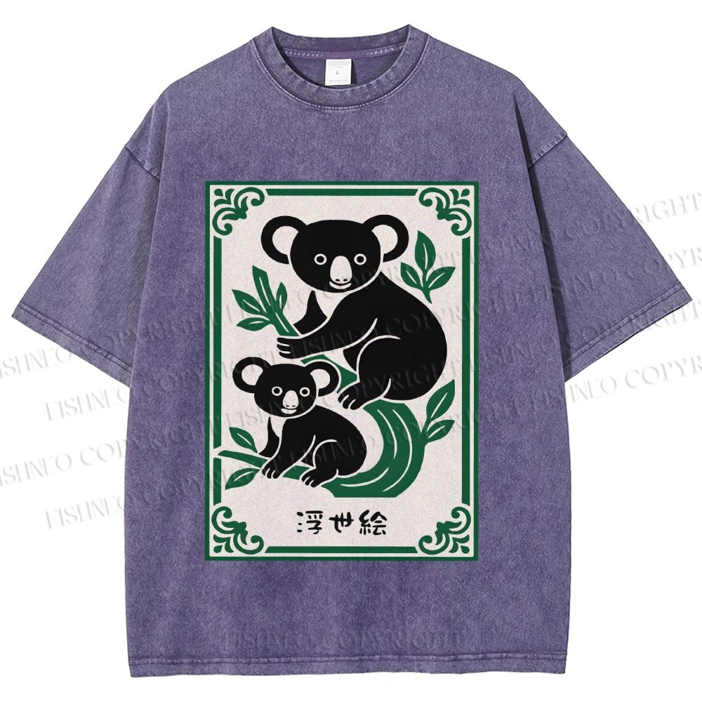 Unisex Vintage Koala Bear Printed Washed Tee