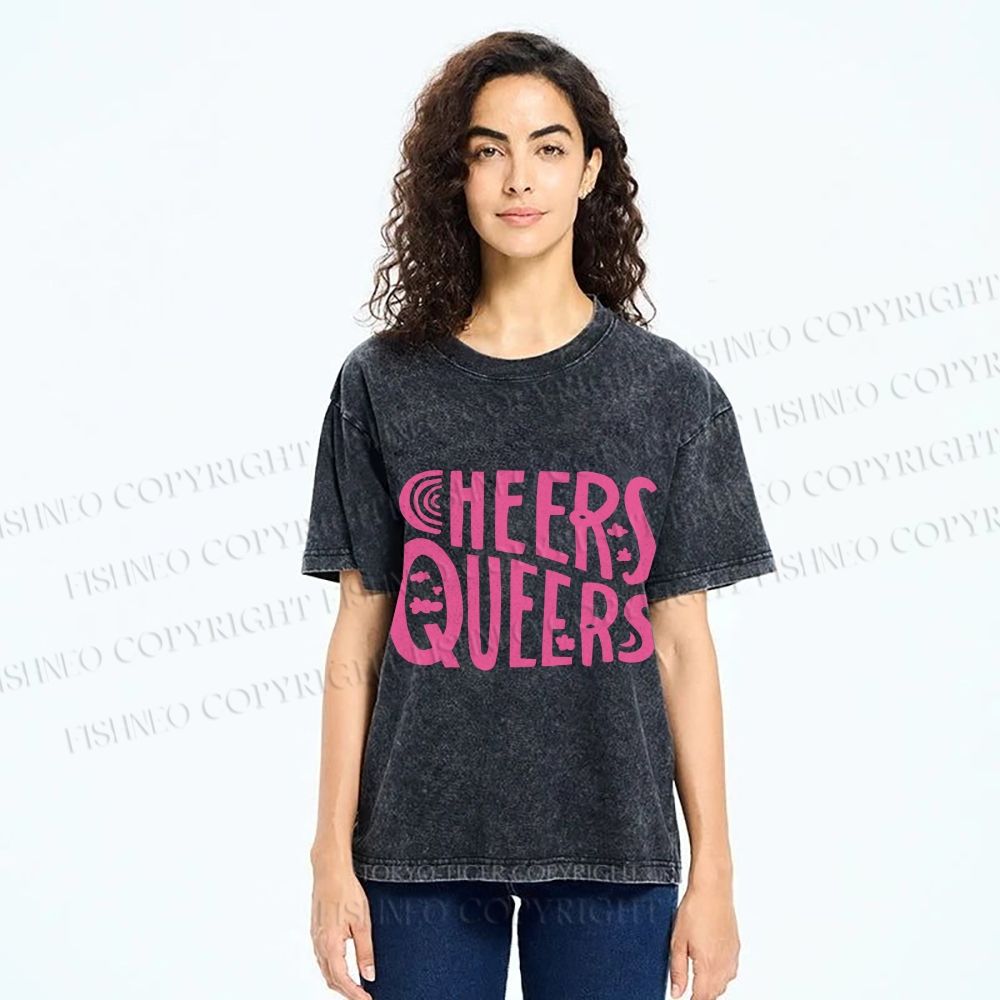 Unisex Cheers Queers Printed Washed Tee