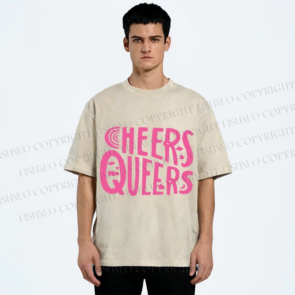 Unisex Cheers Queers Printed Washed Tee
