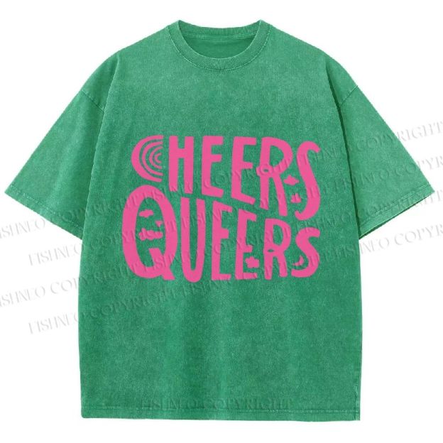 Unisex Cheers Queers Printed Washed Tee