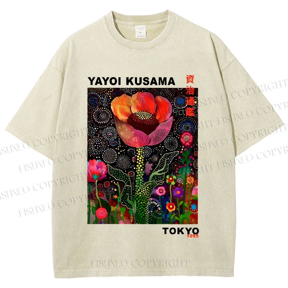 Unisex Yayoi Kusama Flower Printed Washed Tee
