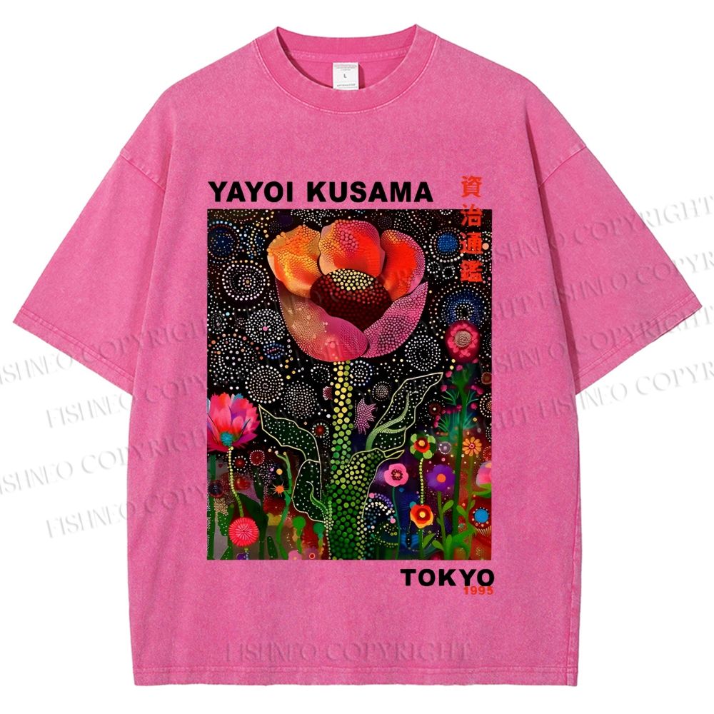 Unisex Yayoi Kusama Flower Printed Washed Tee