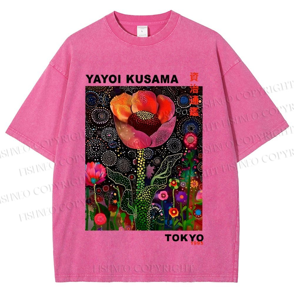 Unisex Yayoi Kusama Flower Printed Washed Tee