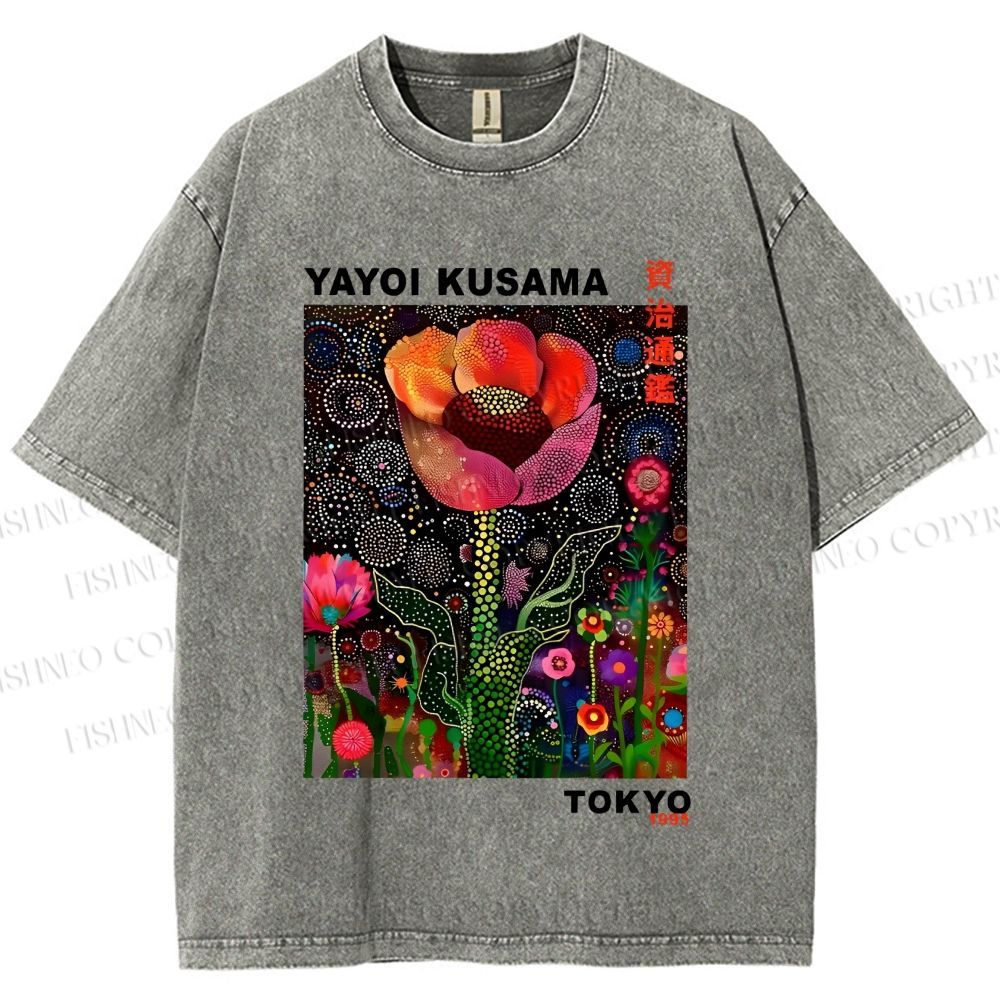 Unisex Yayoi Kusama Flower Printed Washed Tee