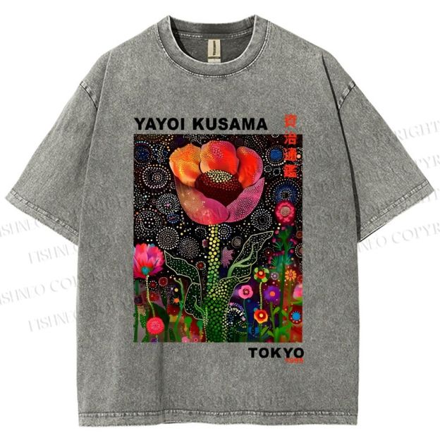 Unisex Yayoi Kusama Flower Printed Washed Tee