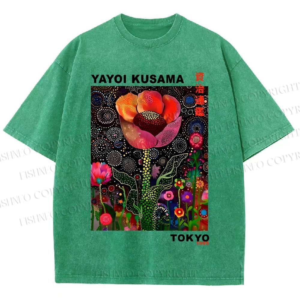 Unisex Yayoi Kusama Flower Printed Washed Tee