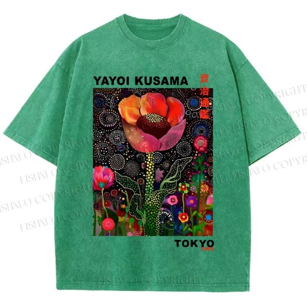 Unisex Yayoi Kusama Flower Printed Washed Tee