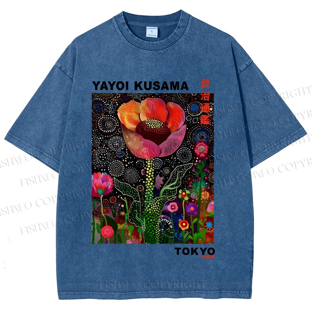 Unisex Yayoi Kusama Flower Printed Washed Tee