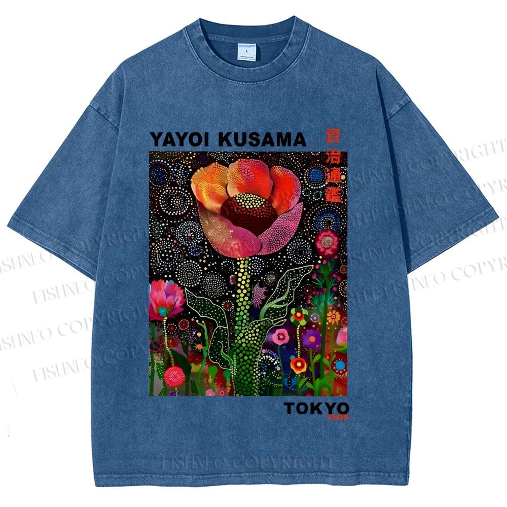 Unisex Yayoi Kusama Flower Printed Washed Tee