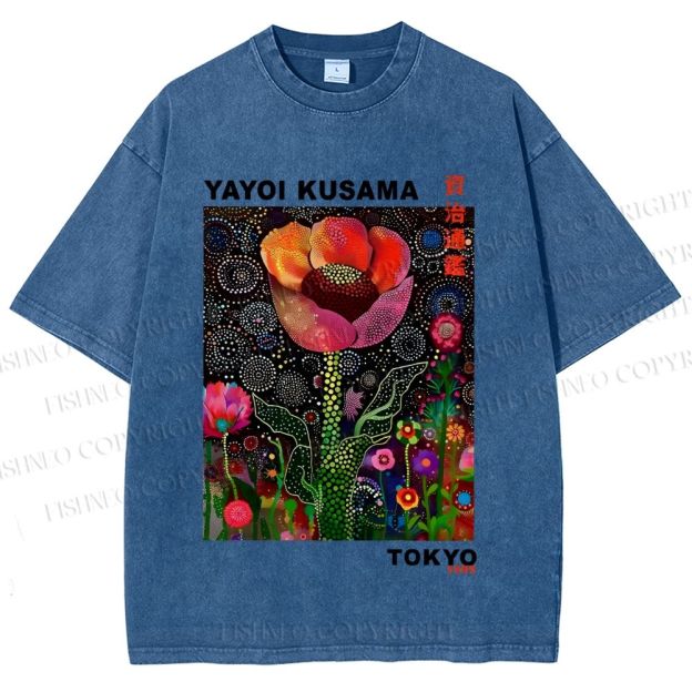 Unisex Yayoi Kusama Flower Printed Washed Tee