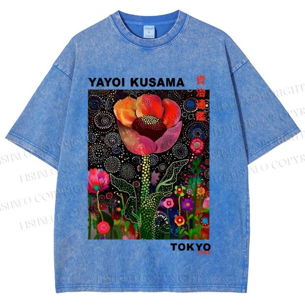 Unisex Yayoi Kusama Flower Printed Washed Tee