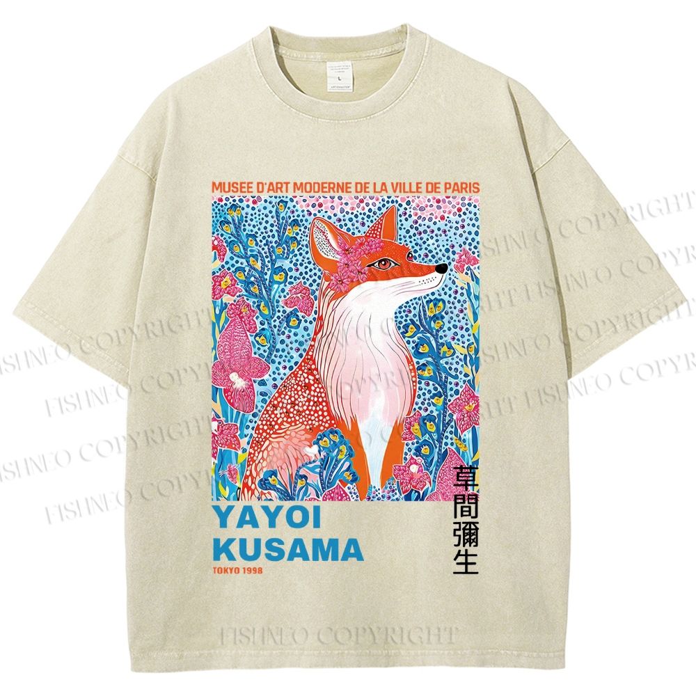 Unisex Yayoi Kusama Fox Printed Washed Tee