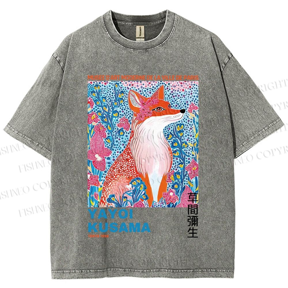 Unisex Yayoi Kusama Fox Printed Washed Tee