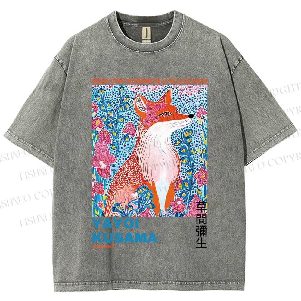 Unisex Yayoi Kusama Fox Printed Washed Tee