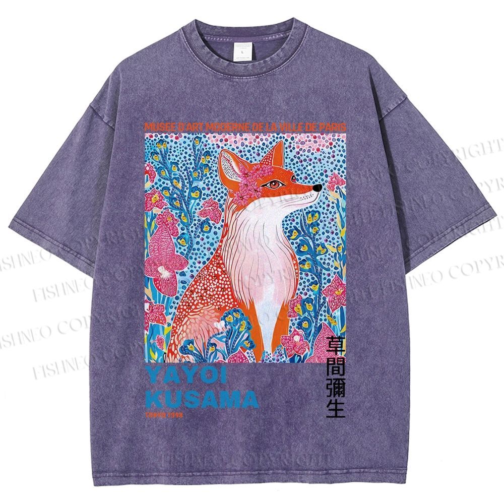 Unisex Yayoi Kusama Fox Printed Washed Tee