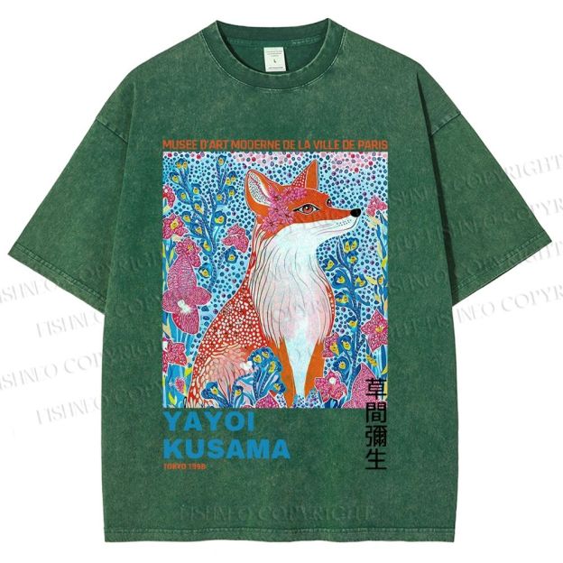 Unisex Yayoi Kusama Fox Printed Washed Tee