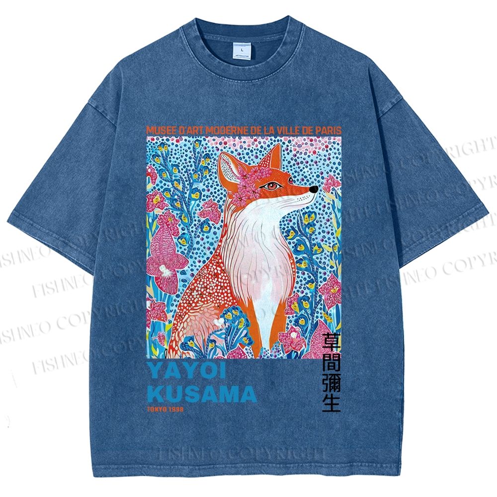 Unisex Yayoi Kusama Fox Printed Washed Tee