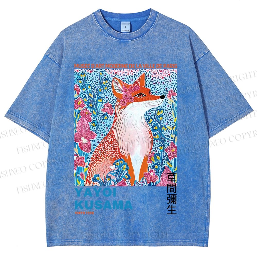 Unisex Yayoi Kusama Fox Printed Washed Tee