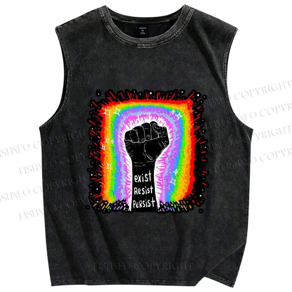 Unisex Pride Exist Resist Persist Printed Washed Tank Top