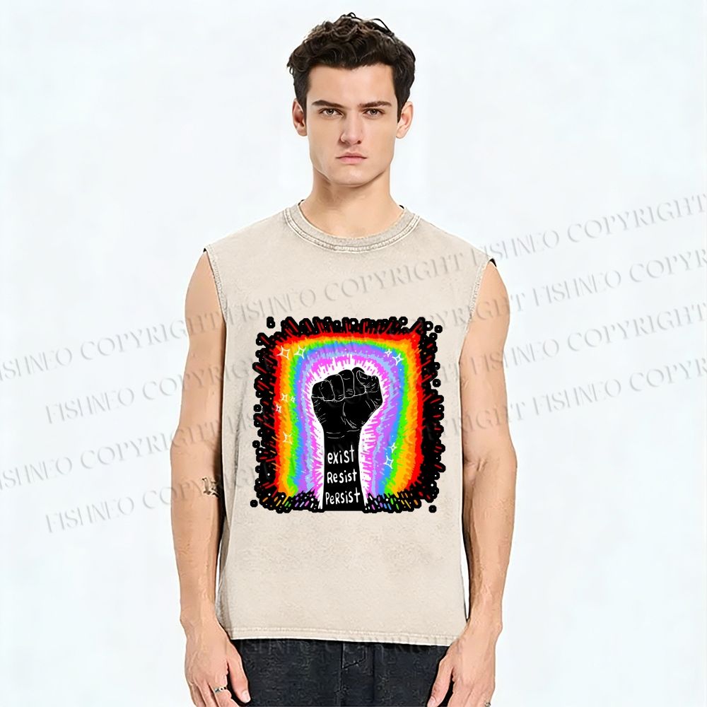 Unisex Pride Exist Resist Persist Printed Washed Tank Top