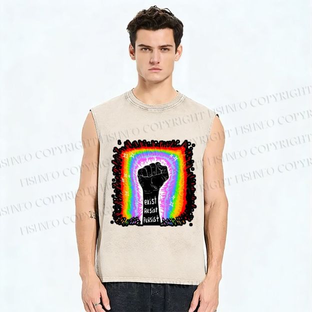 Unisex Pride Exist Resist Persist Printed Washed Tank Top