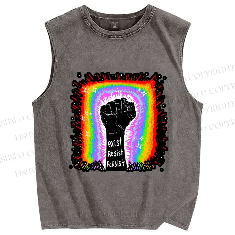 Unisex Pride Exist Resist Persist Printed Washed Tank Top