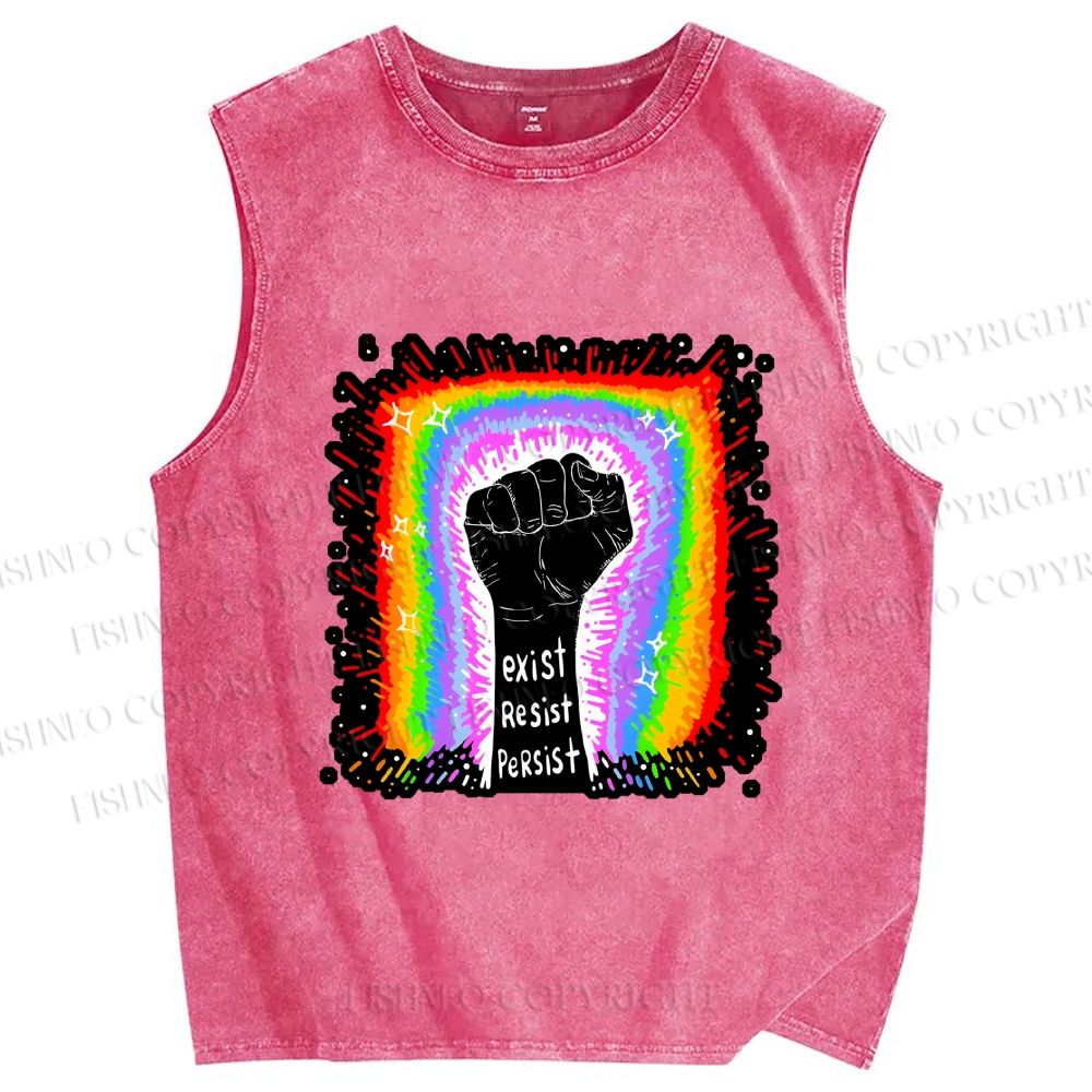 Unisex Pride Exist Resist Persist Printed Washed Tank Top