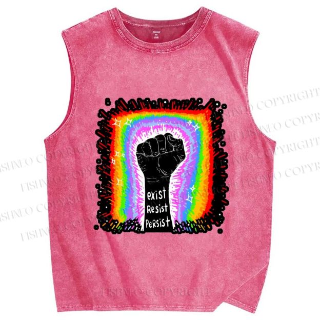 Unisex Pride Exist Resist Persist Printed Washed Tank Top