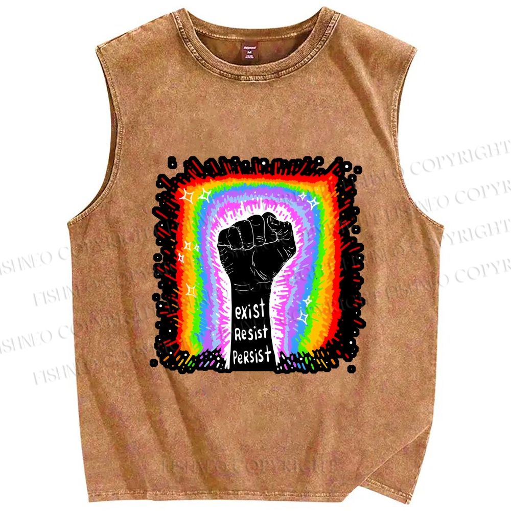 Unisex Pride Exist Resist Persist Printed Washed Tank Top
