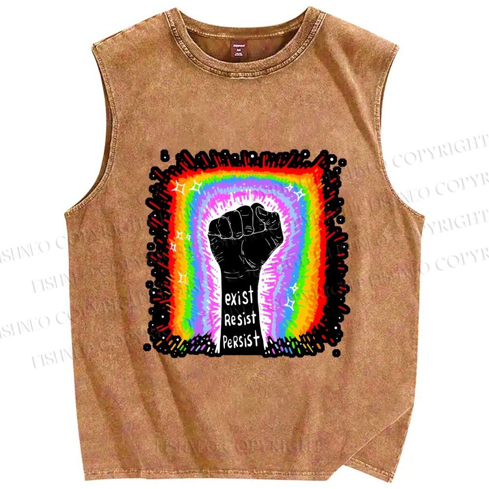 Unisex Pride Exist Resist Persist Printed Washed Tank Top