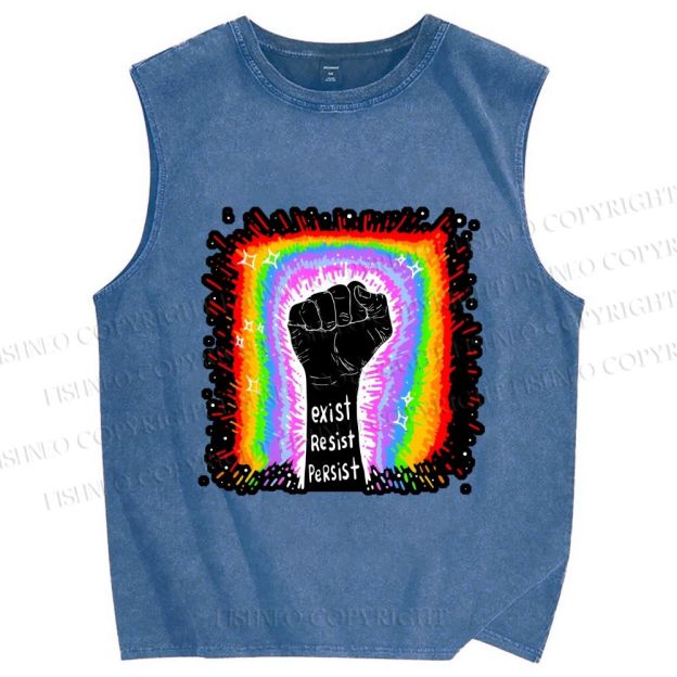 Unisex Pride Exist Resist Persist Printed Washed Tank Top
