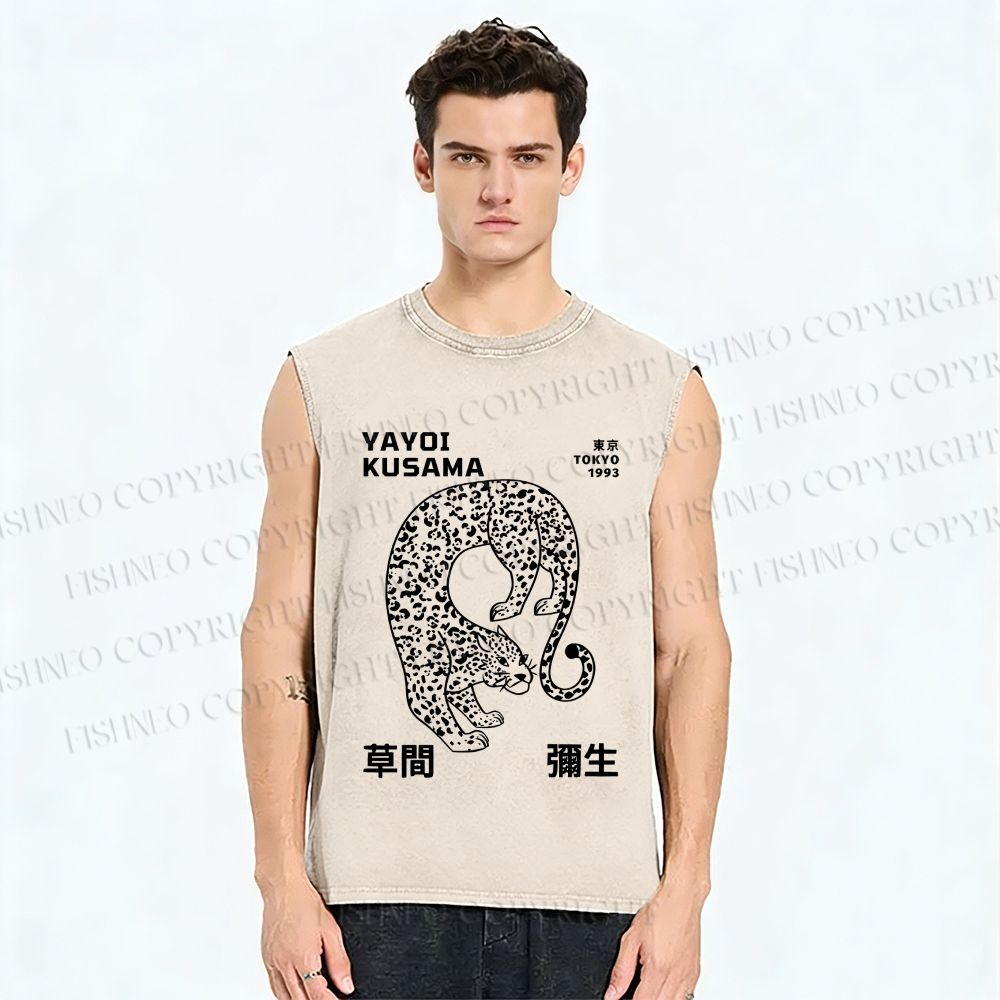Unisex Yayoi Kusama Panther Printed Washed Tank Top