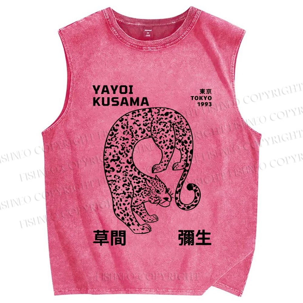 Unisex Yayoi Kusama Panther Printed Washed Tank Top