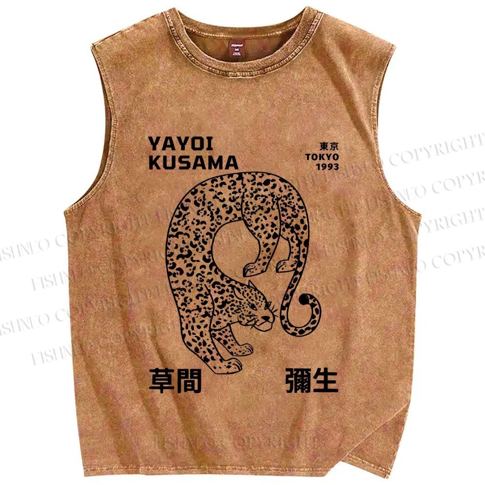 Unisex Yayoi Kusama Panther Printed Washed Tank Top