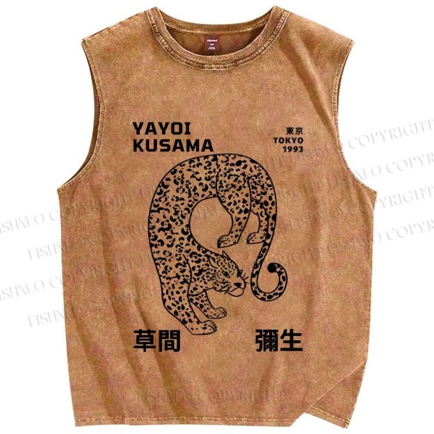 Unisex Yayoi Kusama Panther Printed Washed Tank Top