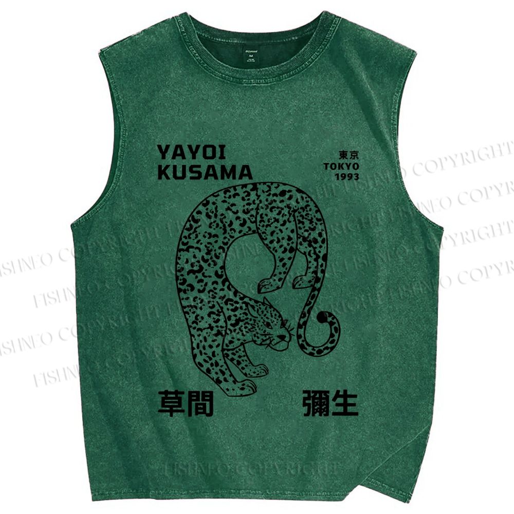 Unisex Yayoi Kusama Panther Printed Washed Tank Top