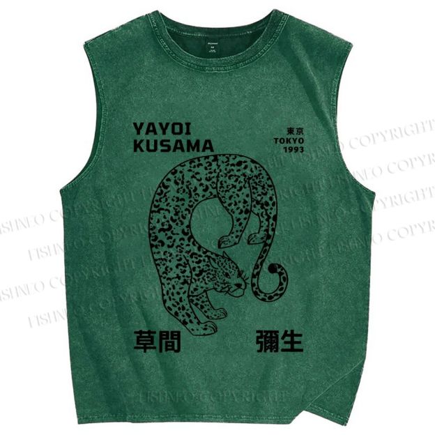 Unisex Yayoi Kusama Panther Printed Washed Tank Top