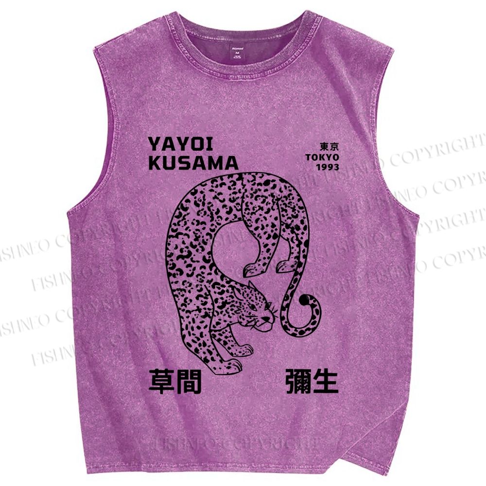 Unisex Yayoi Kusama Panther Printed Washed Tank Top