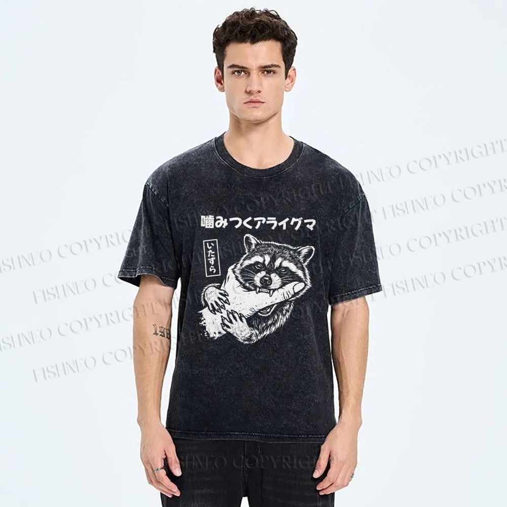 Unisex Mischief Raccoon Printed Washed Tee